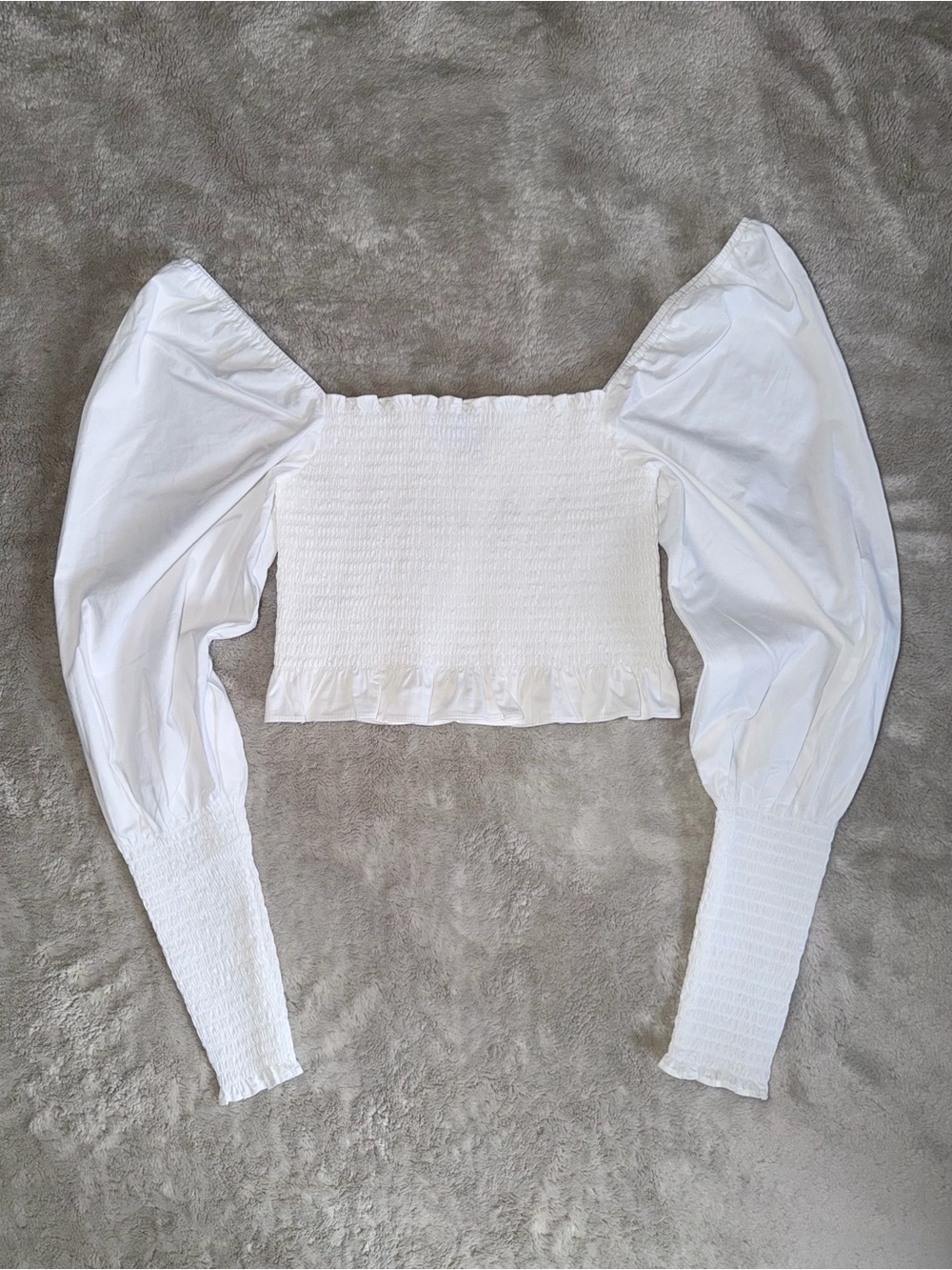 Hill House The Grace Nap Square Neck Crop Top Long Sleeves White Women’s Small
